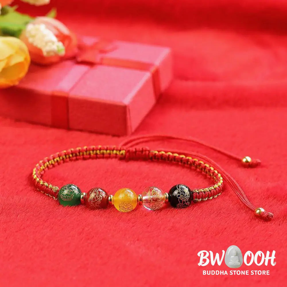 Buddha Stones Five Directions Gods of Wealth Agate Handmade Protection String Braid Bracelet - BWOOOH - Bracelet