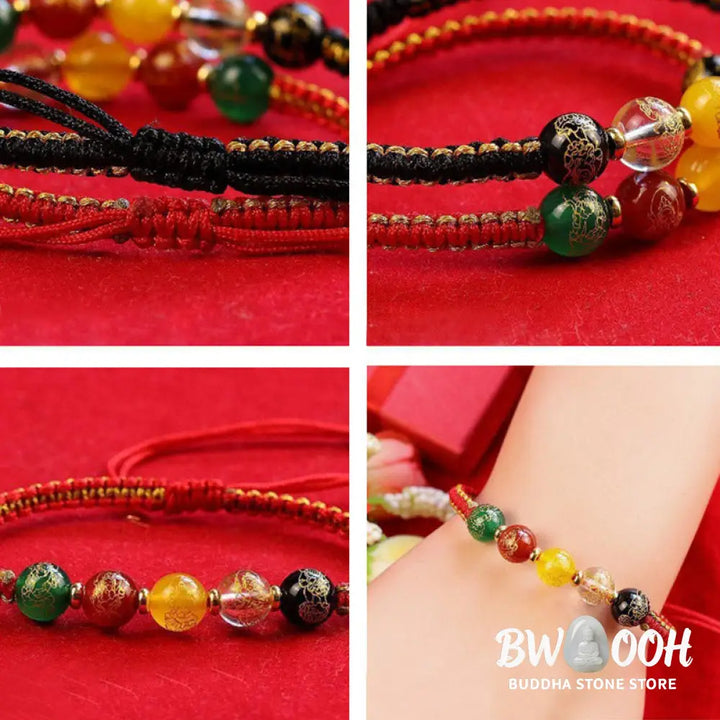 Buddha Stones Five Directions Gods of Wealth Agate Handmade Protection String Braid Bracelet - BWOOOH - Bracelet