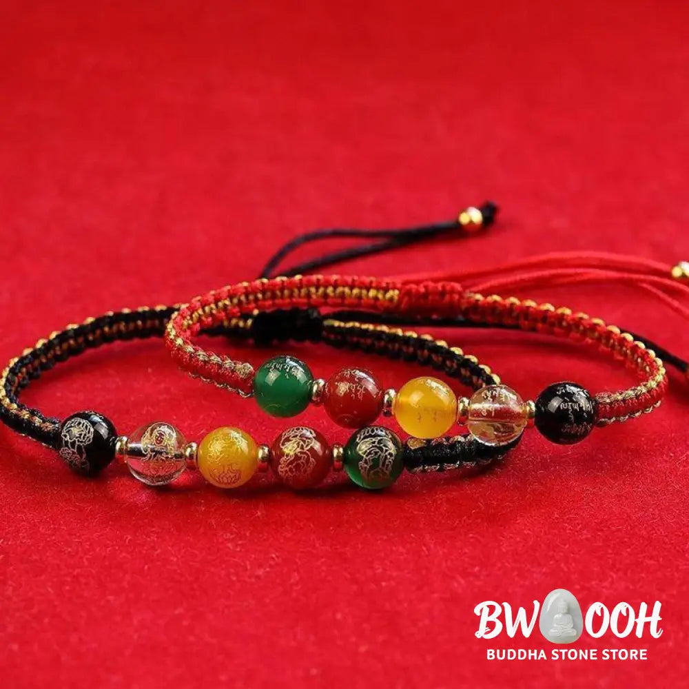 Buddha Stones Five Directions Gods of Wealth Agate Handmade Protection String Braid Bracelet - BWOOOH - Bracelet