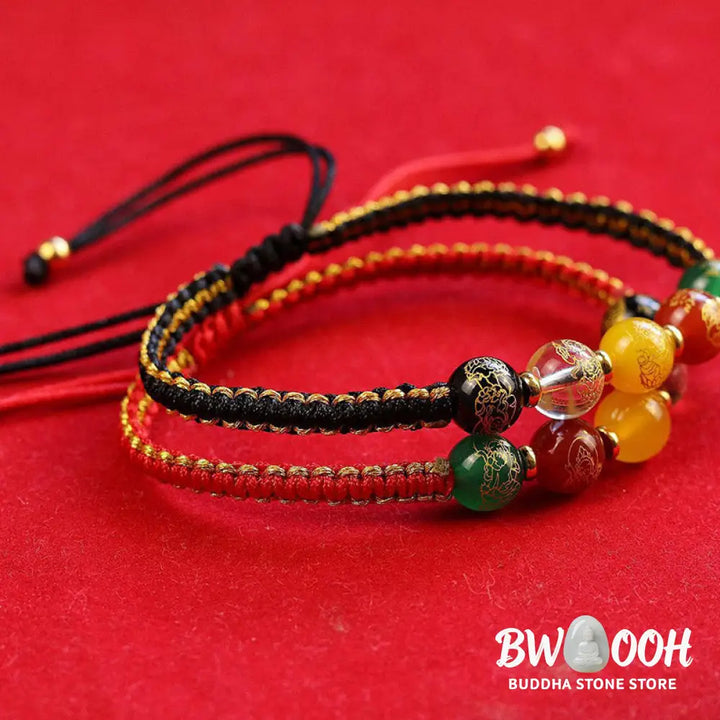 Buddha Stones Five Directions Gods of Wealth Agate Handmade Protection String Braid Bracelet - BWOOOH - Bracelet