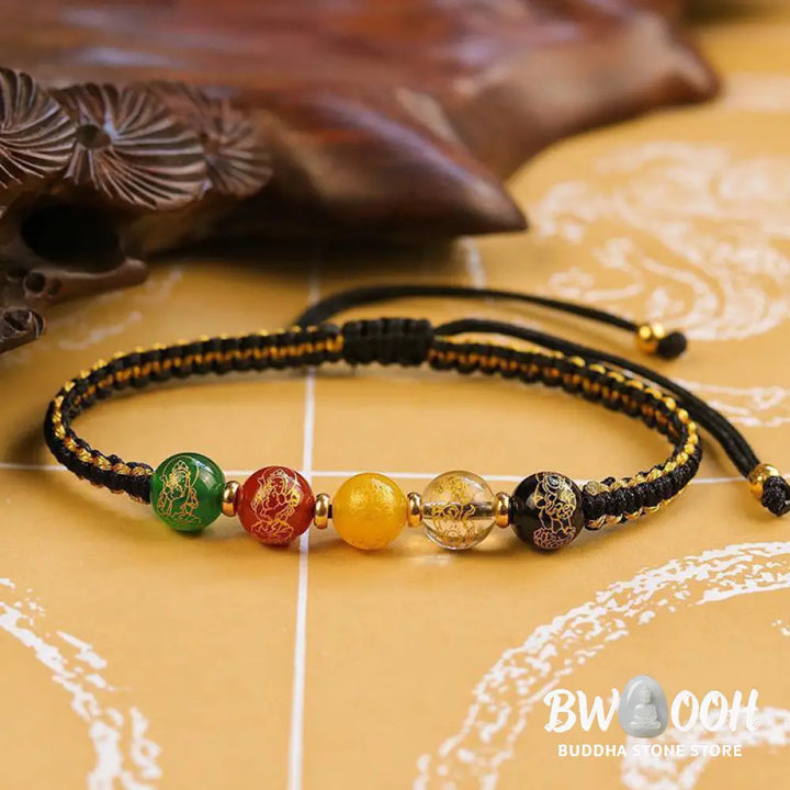 Buddha Stones Five Directions Gods of Wealth Agate Handmade Protection String Braid Bracelet - BWOOOH - Bracelet