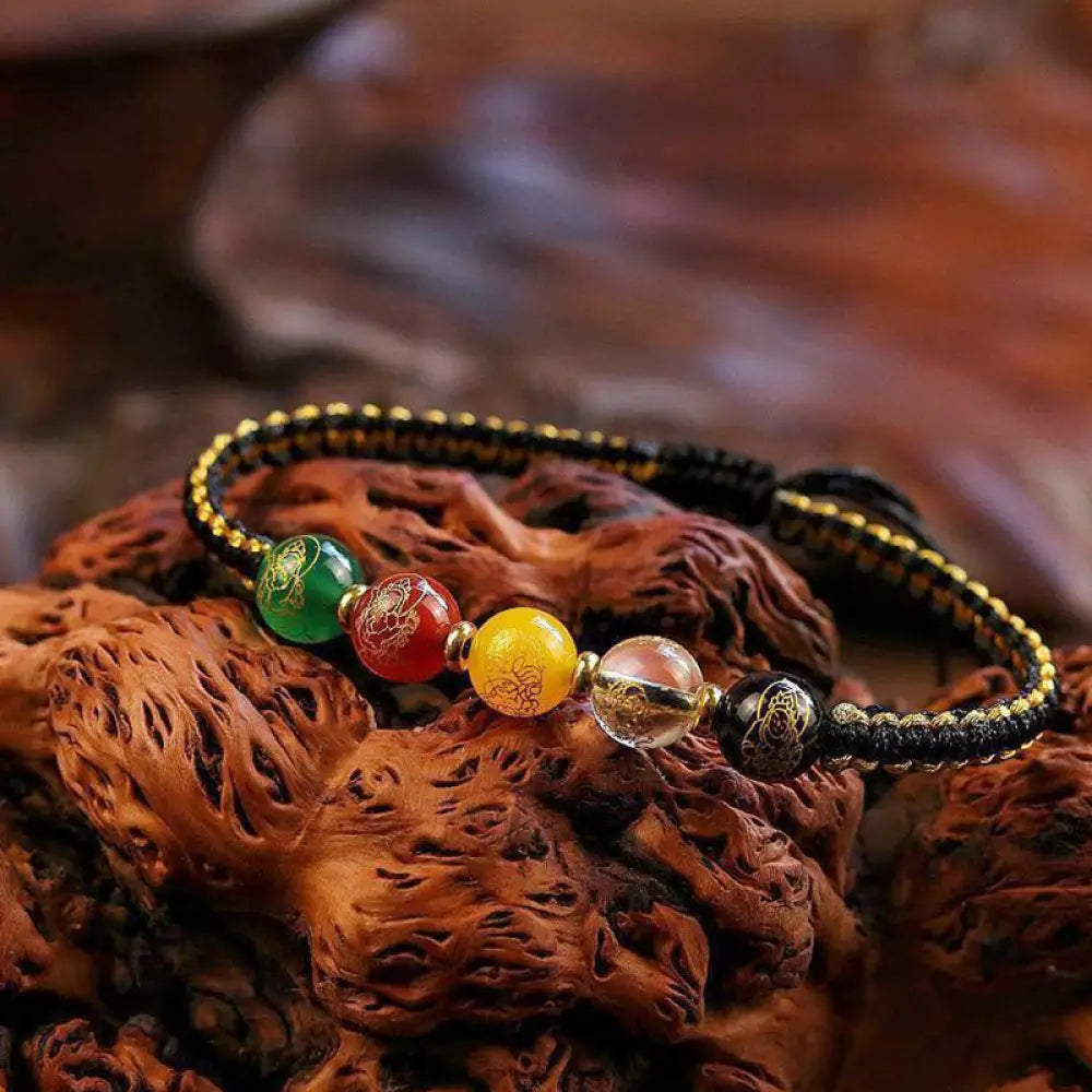 BWOOOH Five Directions Gods of Wealth Agate Handmade Protection String Braid Bracelet - BWOOOH - Black Gold