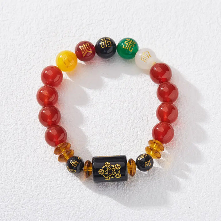 Buddha Stones Five Elements Black Onyx Red Agate Wisdom Wealth Bracelet - BWOOOH - 10mm Red Agate(Wrist Circumference: