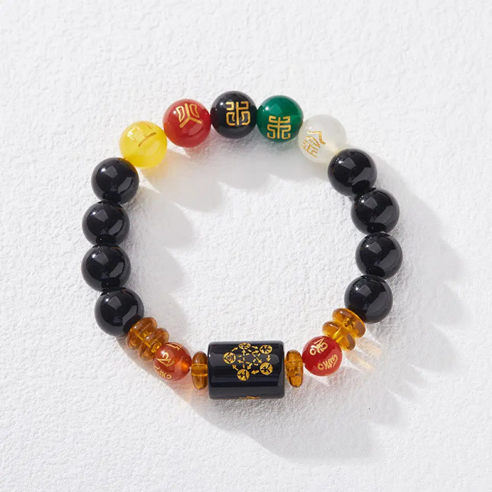 BWOOOH Five Elements Black Onyx Red Agate Wisdom Wealth Bracelet - BWOOOH - 10mm Black Onyx(Wrist Circumference: