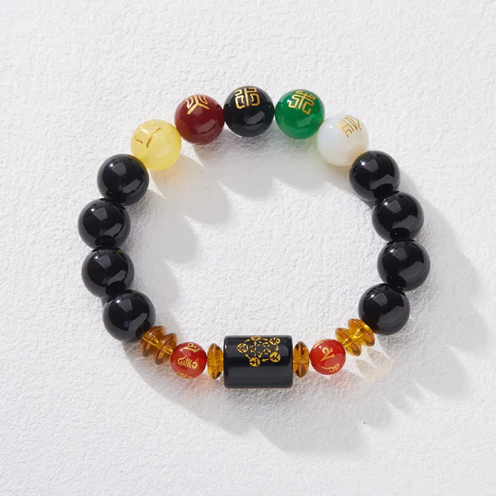 Buddha Stones Five Elements Black Onyx Red Agate Wisdom Wealth Bracelet - BWOOOH - 12mm Black Onyx(Wrist Circumference:
