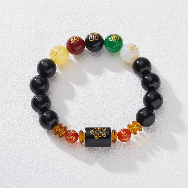 Buddha Stones Five Elements Black Onyx Red Agate Wisdom Wealth Bracelet - BWOOOH - 12mm Black Onyx(Wrist Circumference: