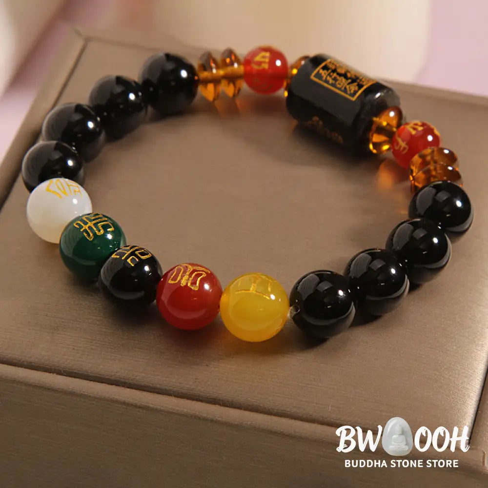 Buddha Stones Five Elements Black Onyx Red Agate Wisdom Wealth Bracelet - BWOOOH - Bracelet