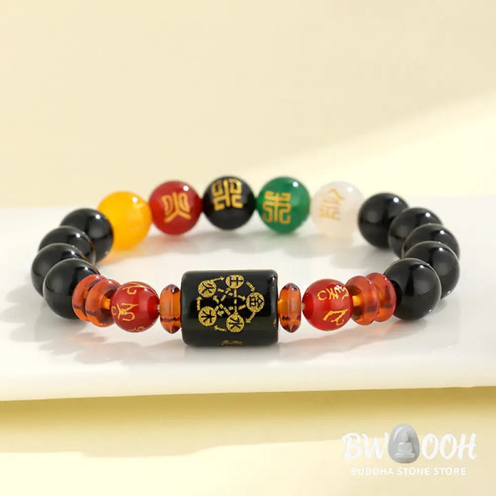 Buddha Stones Five Elements Black Onyx Red Agate Wisdom Wealth Bracelet - BWOOOH - Bracelet