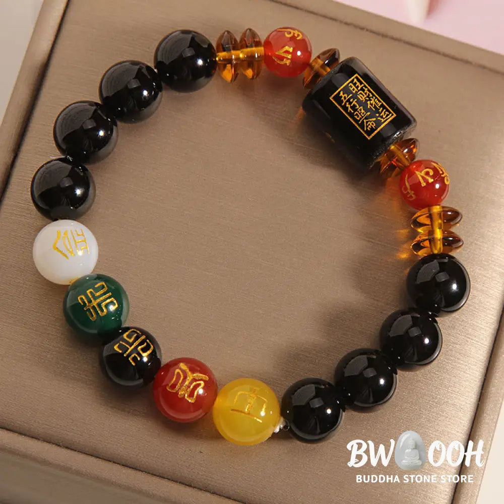 Buddha Stones Five Elements Black Onyx Red Agate Wisdom Wealth Bracelet - BWOOOH - Bracelet