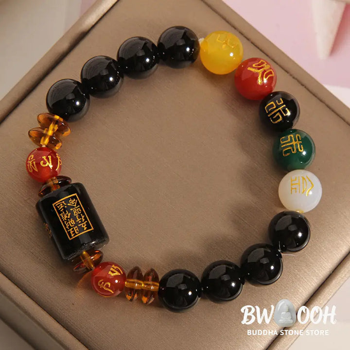 Buddha Stones Five Elements Black Onyx Red Agate Wisdom Wealth Bracelet - BWOOOH - Bracelet