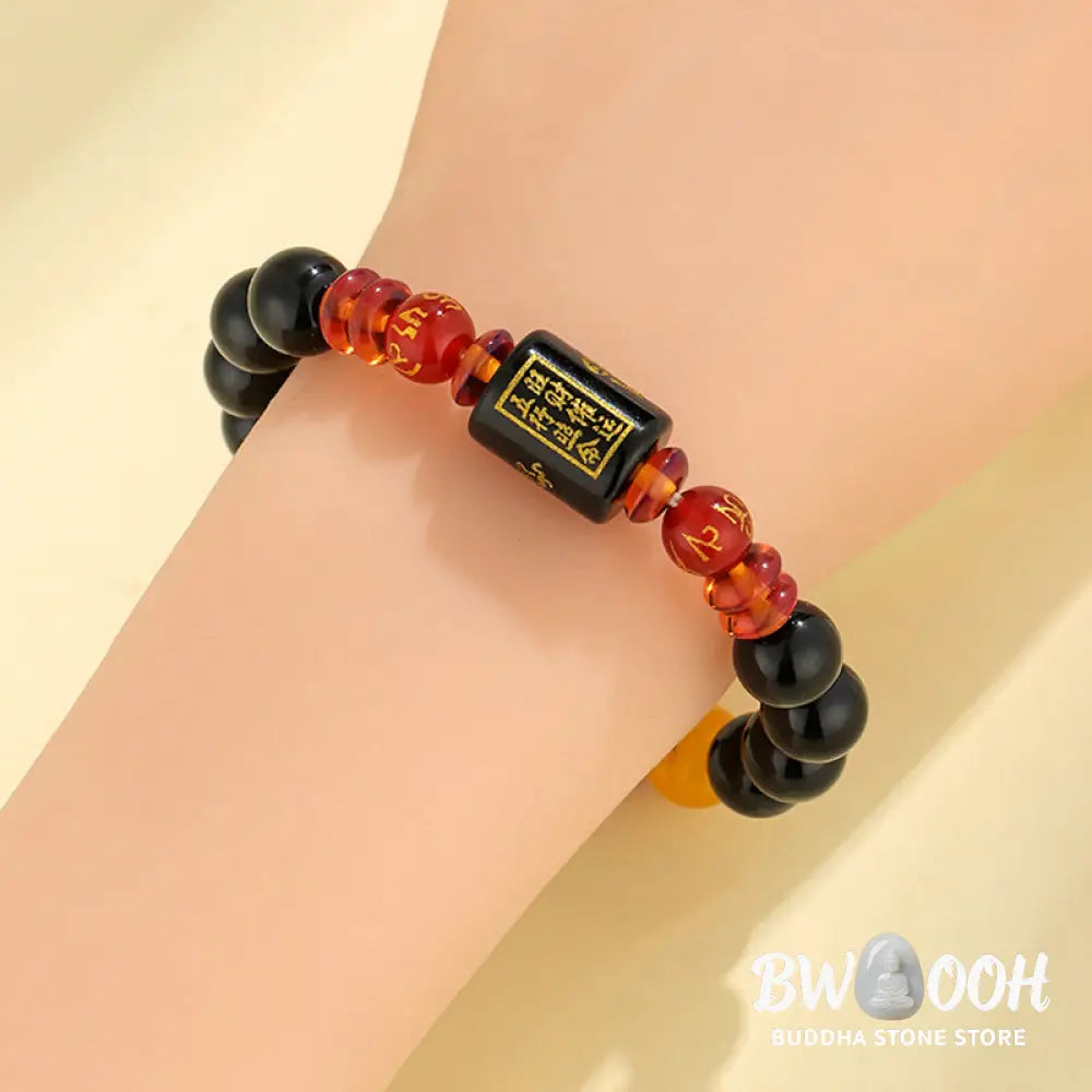 Buddha Stones Five Elements Black Onyx Red Agate Wisdom Wealth Bracelet - BWOOOH - Bracelet