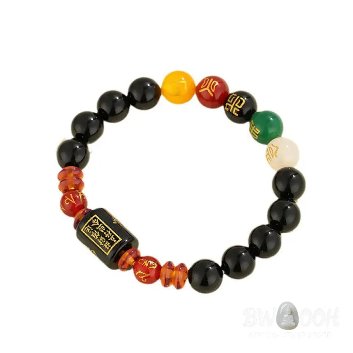 Buddha Stones Five Elements Black Onyx Red Agate Wisdom Wealth Bracelet - BWOOOH - Bracelet