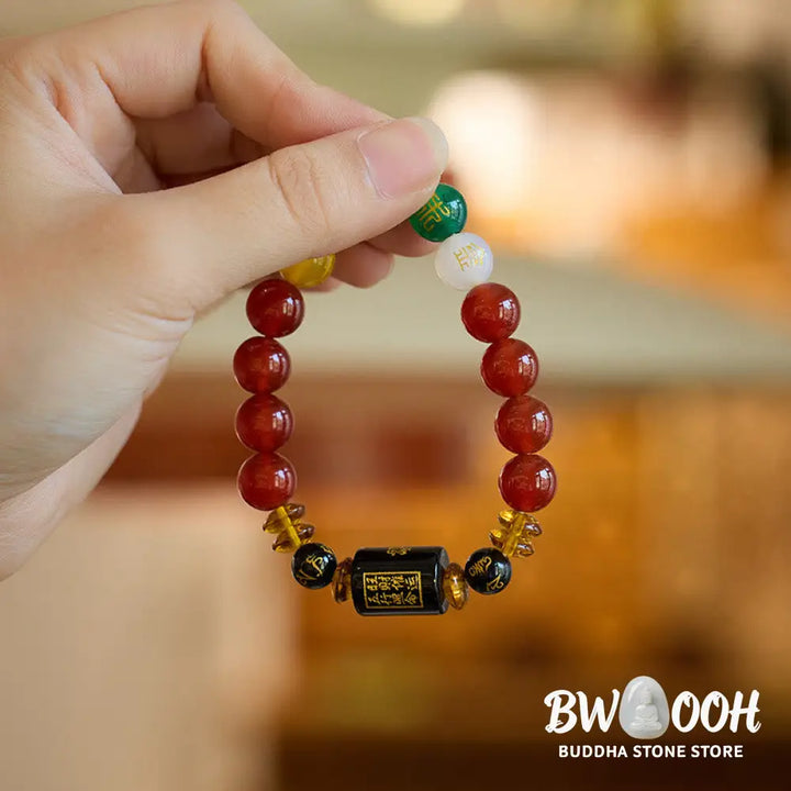 Buddha Stones Five Elements Black Onyx Red Agate Wisdom Wealth Bracelet - BWOOOH - Bracelet