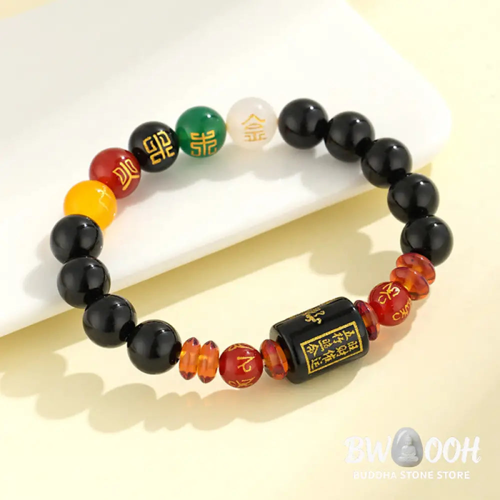 Buddha Stones Five Elements Black Onyx Red Agate Wisdom Wealth Bracelet - BWOOOH - Bracelet