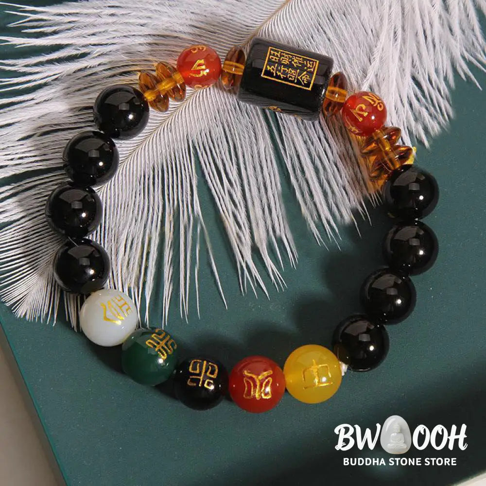 Buddha Stones Five Elements Black Onyx Red Agate Wisdom Wealth Bracelet - BWOOOH - Bracelet