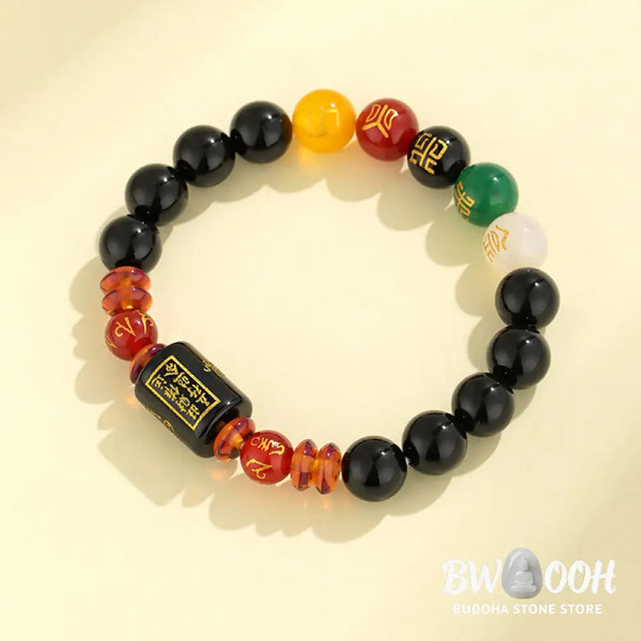 Buddha Stones Five Elements Black Onyx Red Agate Wisdom Wealth Bracelet - BWOOOH - Bracelet