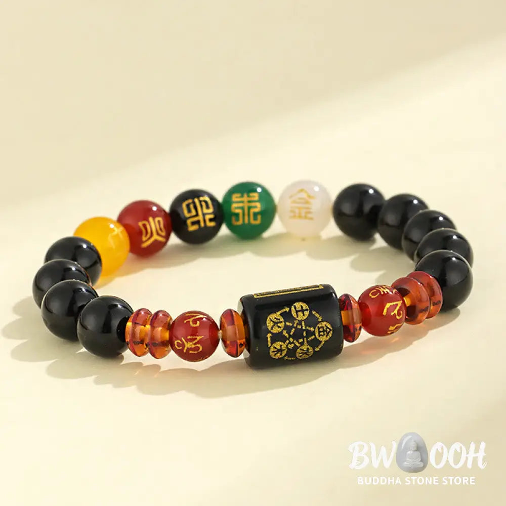 Buddha Stones Five Elements Black Onyx Red Agate Wisdom Wealth Bracelet - BWOOOH - Bracelet
