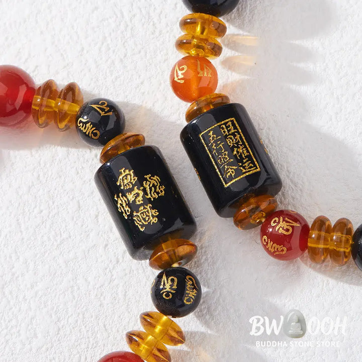 Buddha Stones Five Elements Black Onyx Red Agate Wisdom Wealth Bracelet - BWOOOH - Bracelet