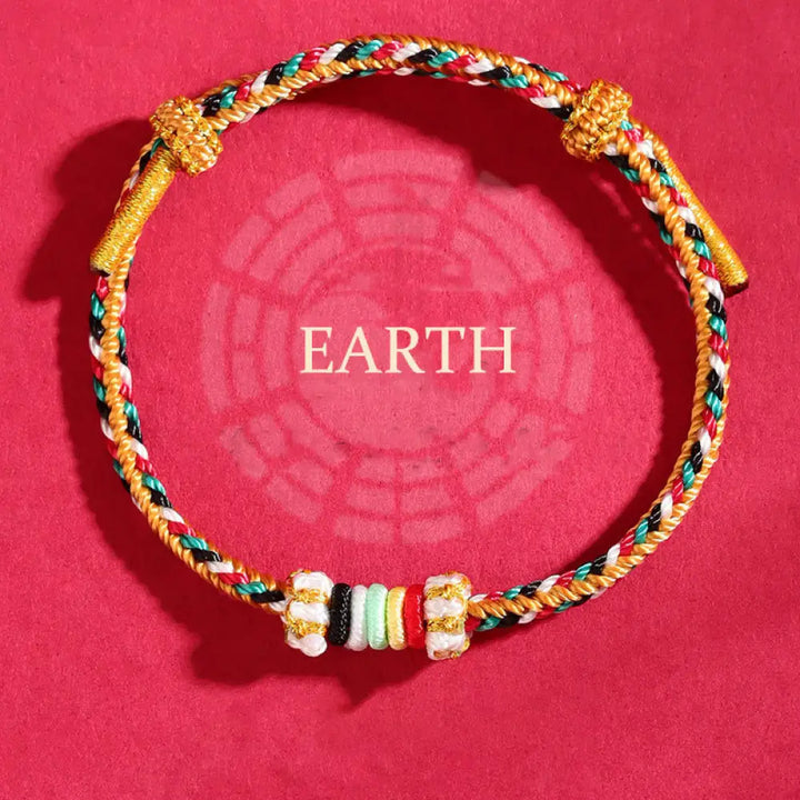 Buddha Stones Five Elements Colorful String Completeness Knot Reef Knot Braid Luck Bracelet - BWOOOH - Earth(Wrist