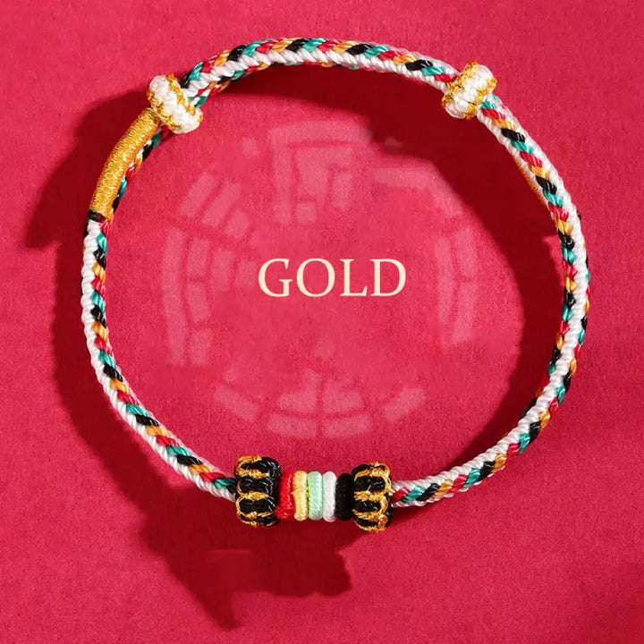 Buddha Stones Five Elements Colorful String Completeness Knot Reef Knot Braid Luck Bracelet - BWOOOH - Gold(Wrist