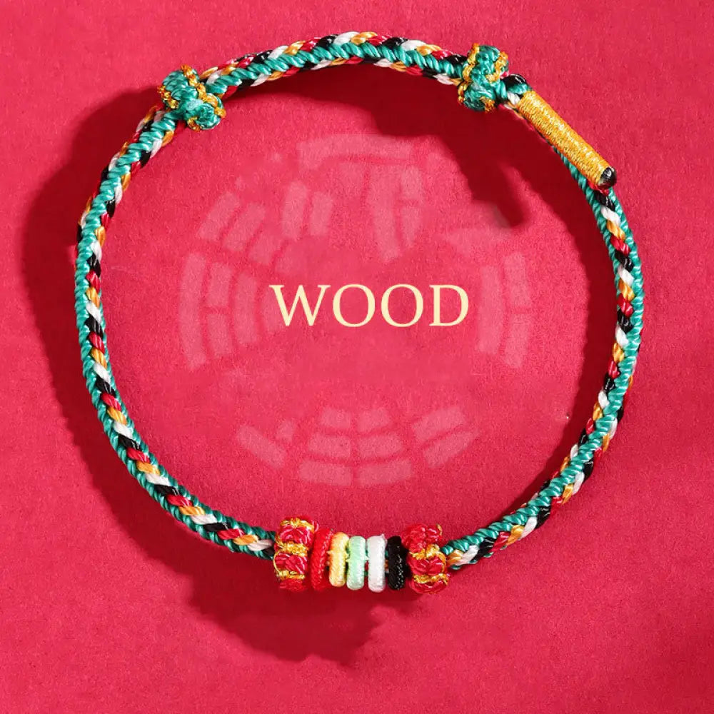 Buddha Stones Five Elements Colorful String Completeness Knot Reef Knot Braid Luck Bracelet - BWOOOH - Wood(Wrist
