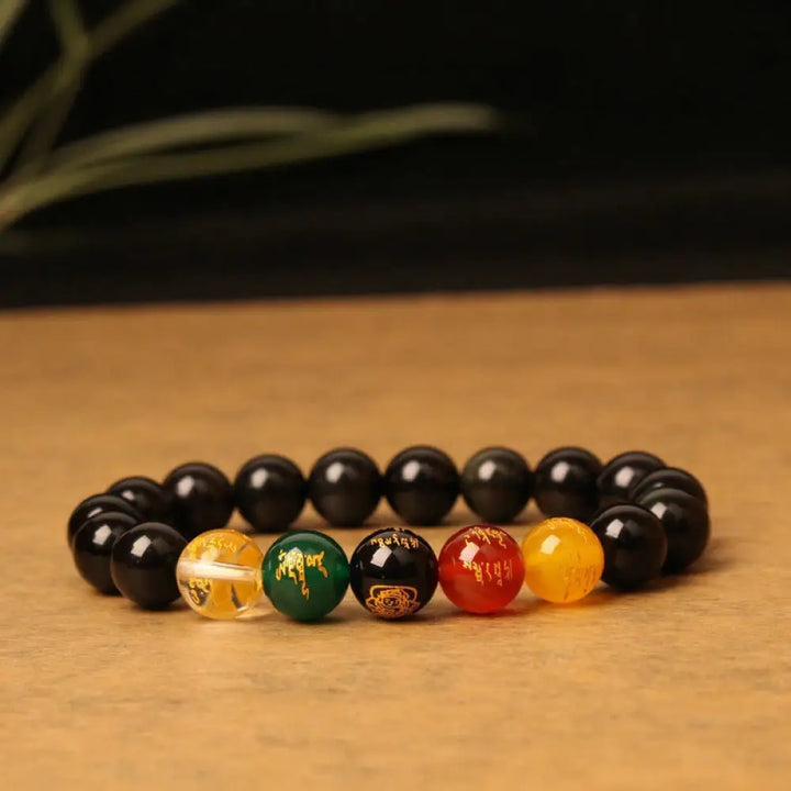 Buddha Stones Five Elements God of Wealth Various Agate Crystal Wealth Bracelet - Black Onyx(Protection♥Fortune)