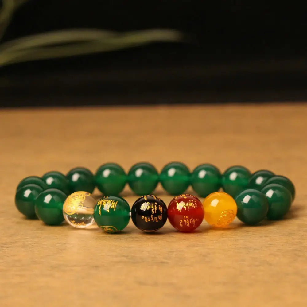 Buddha Stones Five Elements God of Wealth Various Agate Crystal Wealth Bracelet - Green Agate(Power♥Success) - Bracelet