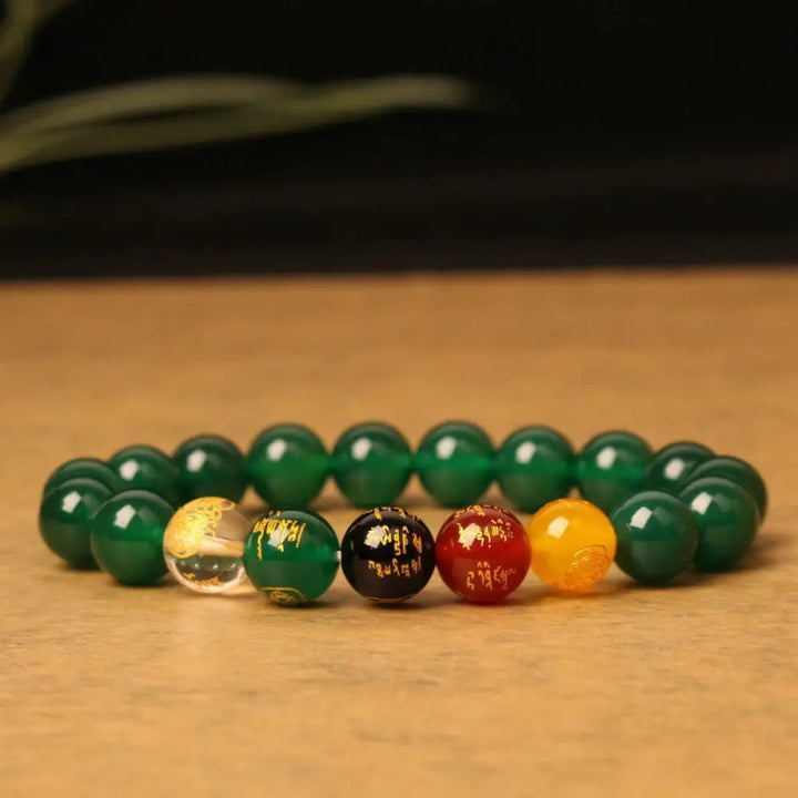 Buddha Stones Five Elements God of Wealth Various Agate Crystal Wealth Bracelet - Green Agate(Power♥Success) - Bracelet