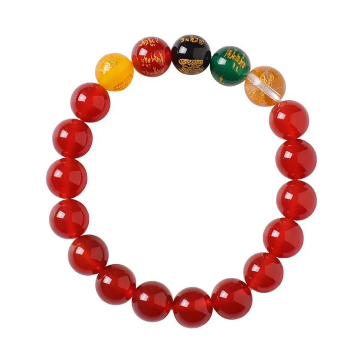 Buddha Stones Five Elements God of Wealth Various Agate Crystal Wealth Bracelet - Red Agate(Confidence♥Calm) - Bracelet