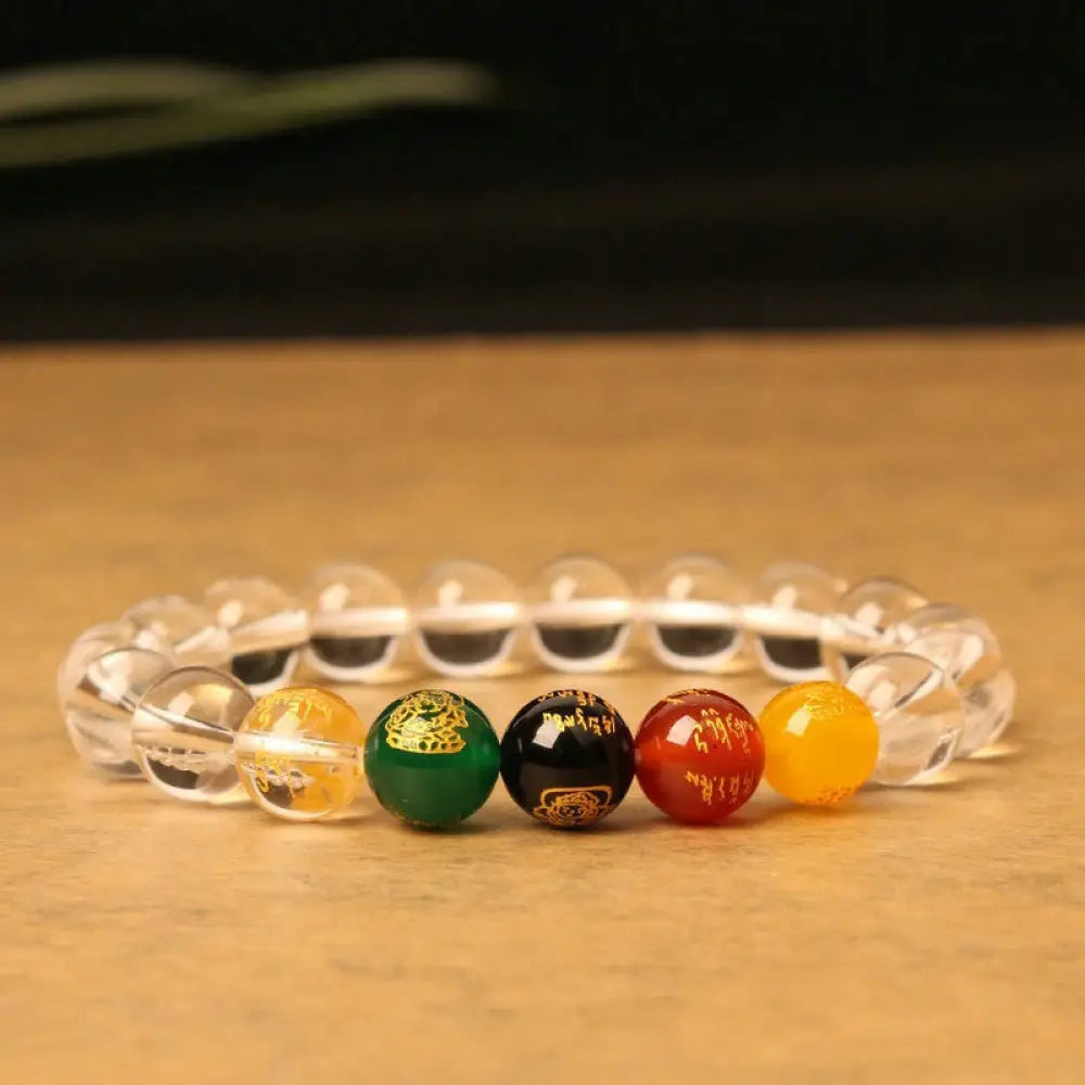 Buddha Stones Five Elements God of Wealth Various Agate Crystal Wealth Bracelet - White Crystal(Protection♥Healing)