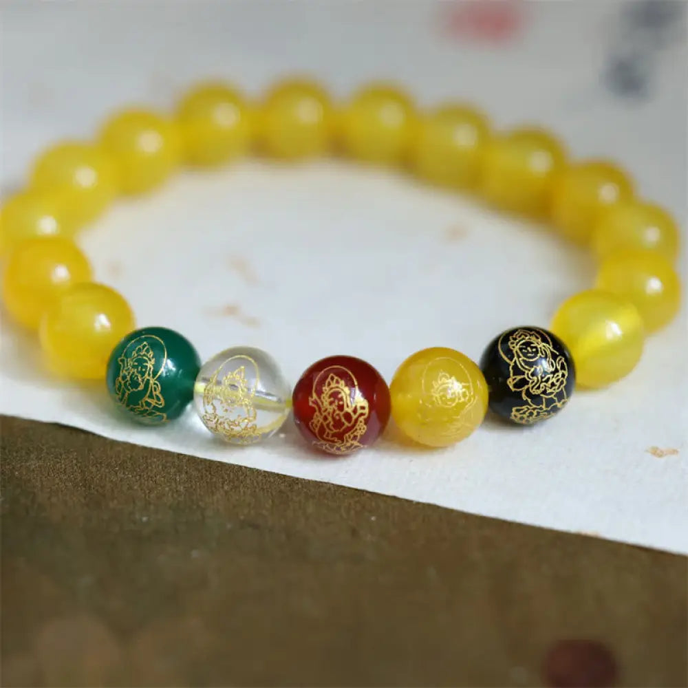 Buddha Stones Five Elements God of Wealth Various Agate Crystal Wealth Bracelet - Yellow Agate(Courage♥Happiness)