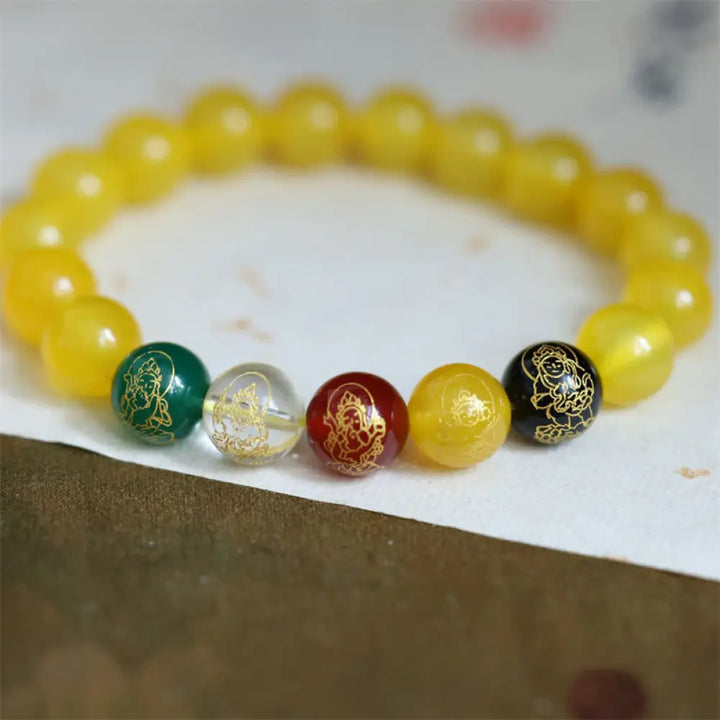 Buddha Stones Five Elements God of Wealth Various Agate Crystal Wealth Bracelet - Yellow Agate(Courage♥Happiness)