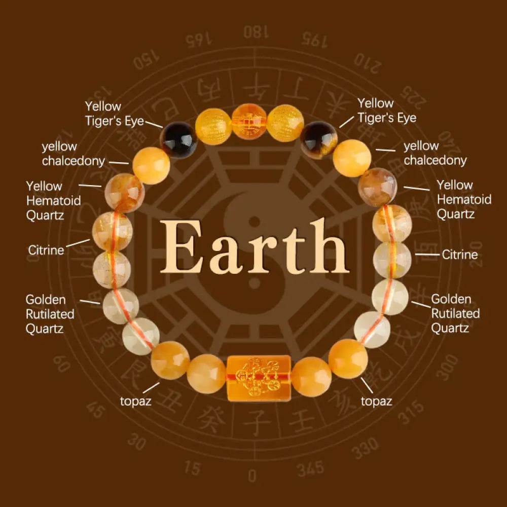 Buddha Stones Five Elements God Of Wealth Various Crystal Agate Wealth Luck Bracelet - BWOOOH - Earth(10mm) - Bracelet