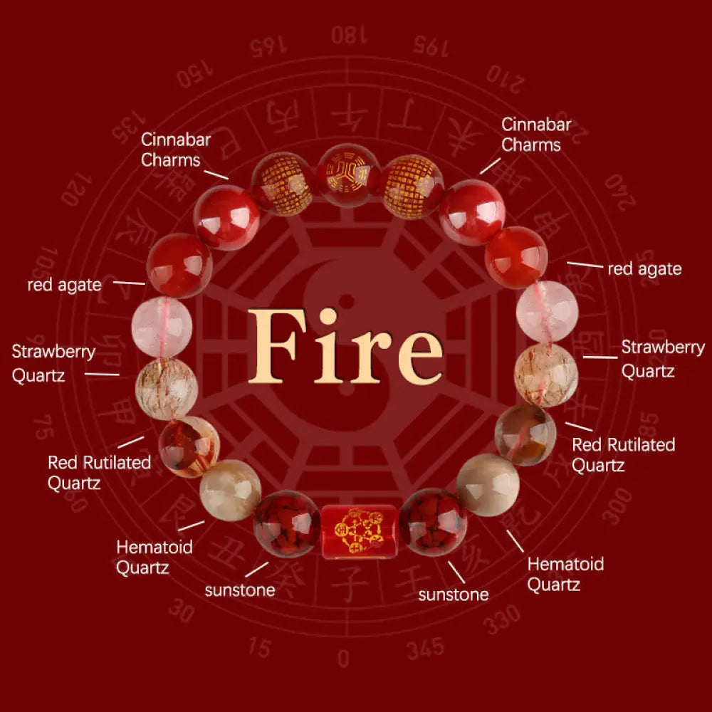 Buddha Stones Five Elements God Of Wealth Various Crystal Agate Wealth Luck Bracelet - BWOOOH - Fire(8mm) - Bracelet