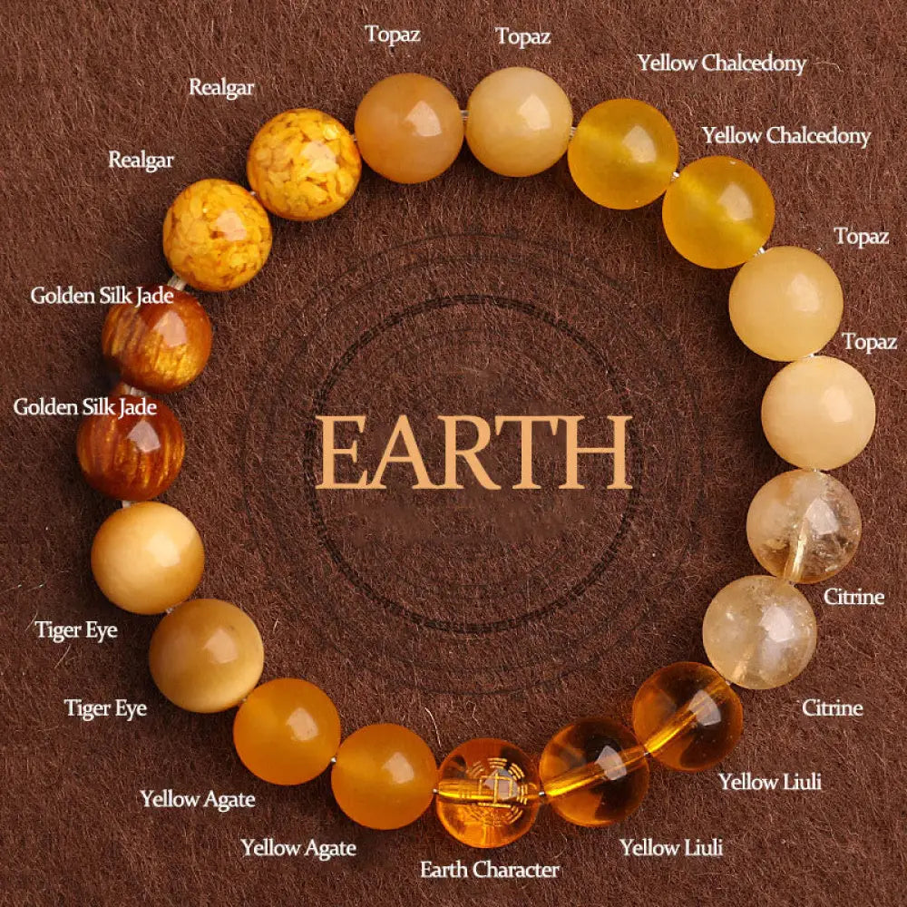 Buddha Stones Five Elements Various Agate Balance Luck Bracelet - BWOOOH - Earth(Wrist Circumference: 14-16cm) / 10mm