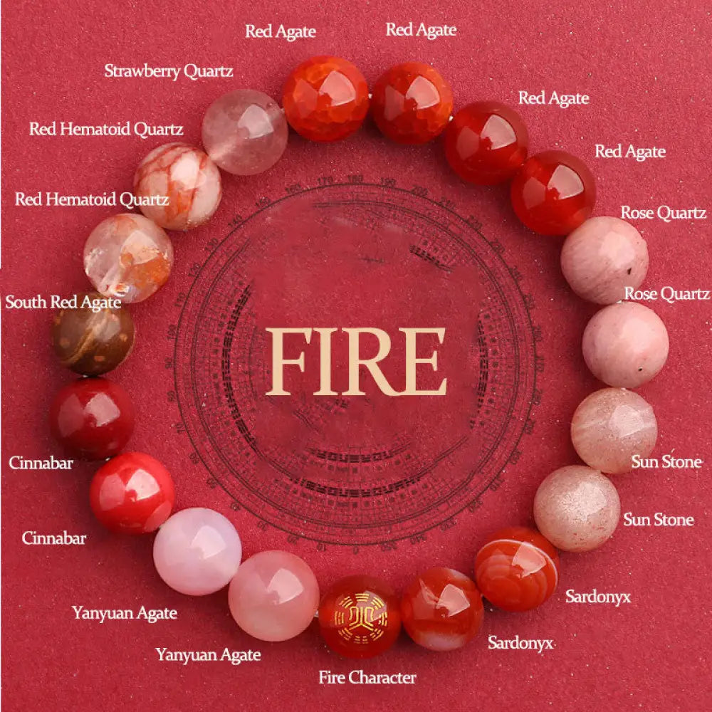 Buddha Stones Five Elements Various Agate Balance Luck Bracelet - BWOOOH - Fire(Wrist Circumference: 14-16cm) / 10mm
