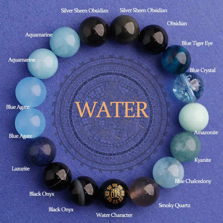 Buddha Stones Five Elements Various Agate Balance Luck Bracelet - BWOOOH - Water(Wrist Circumference: 14-16cm) / 12mm