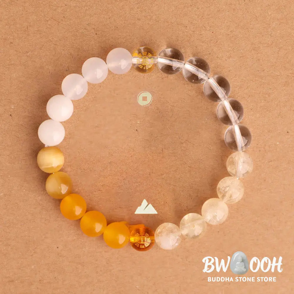 Buddha Stones Five Elements Various Agate Crystal Black Onyx Green Chalcedony Aquamarine Wisdom Bracelet - BWOOOH