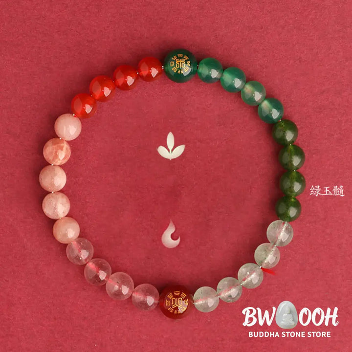 Buddha Stones Five Elements Various Agate Crystal Black Onyx Green Chalcedony Aquamarine Wisdom Bracelet - BWOOOH