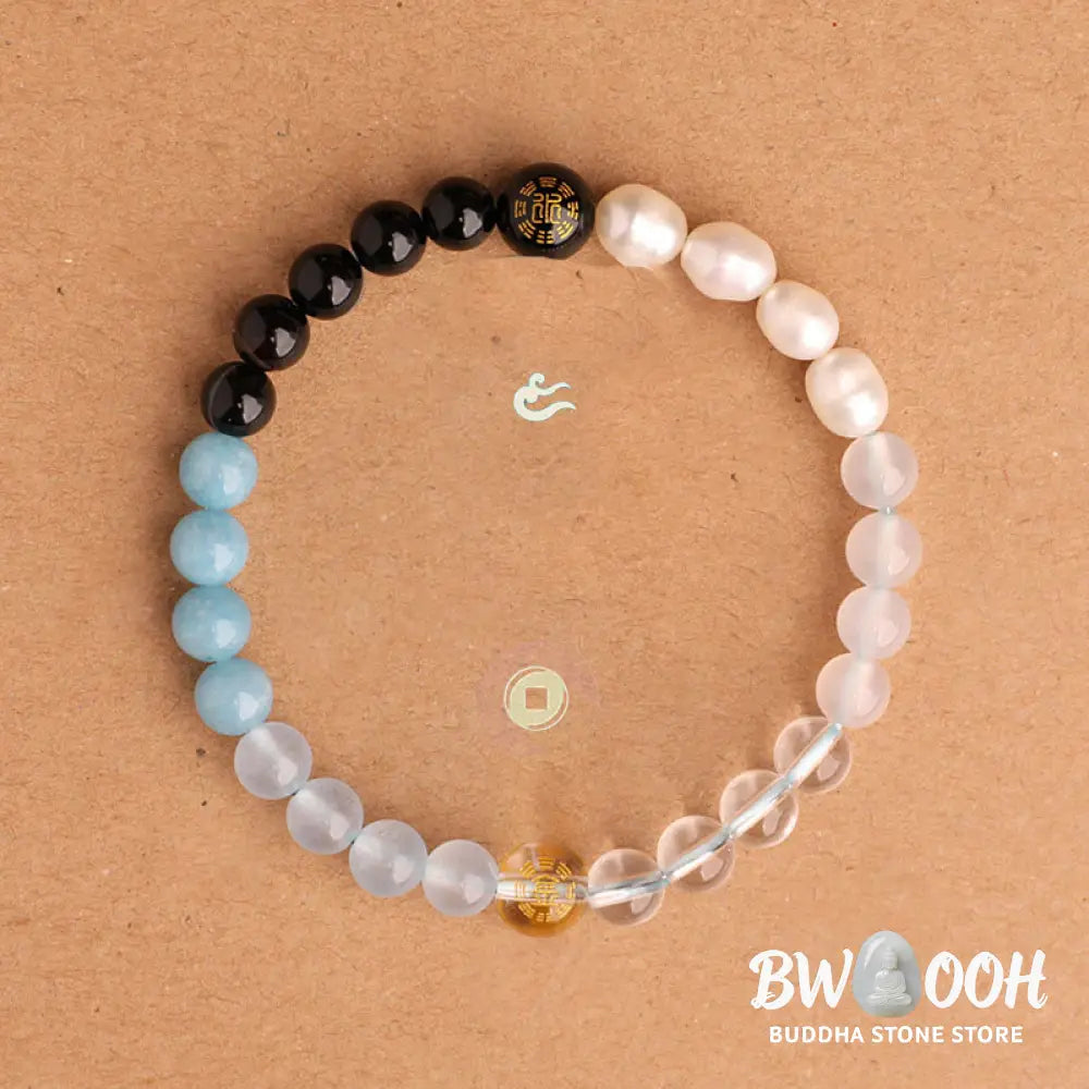 Buddha Stones Five Elements Various Agate Crystal Black Onyx Green Chalcedony Aquamarine Wisdom Bracelet - BWOOOH