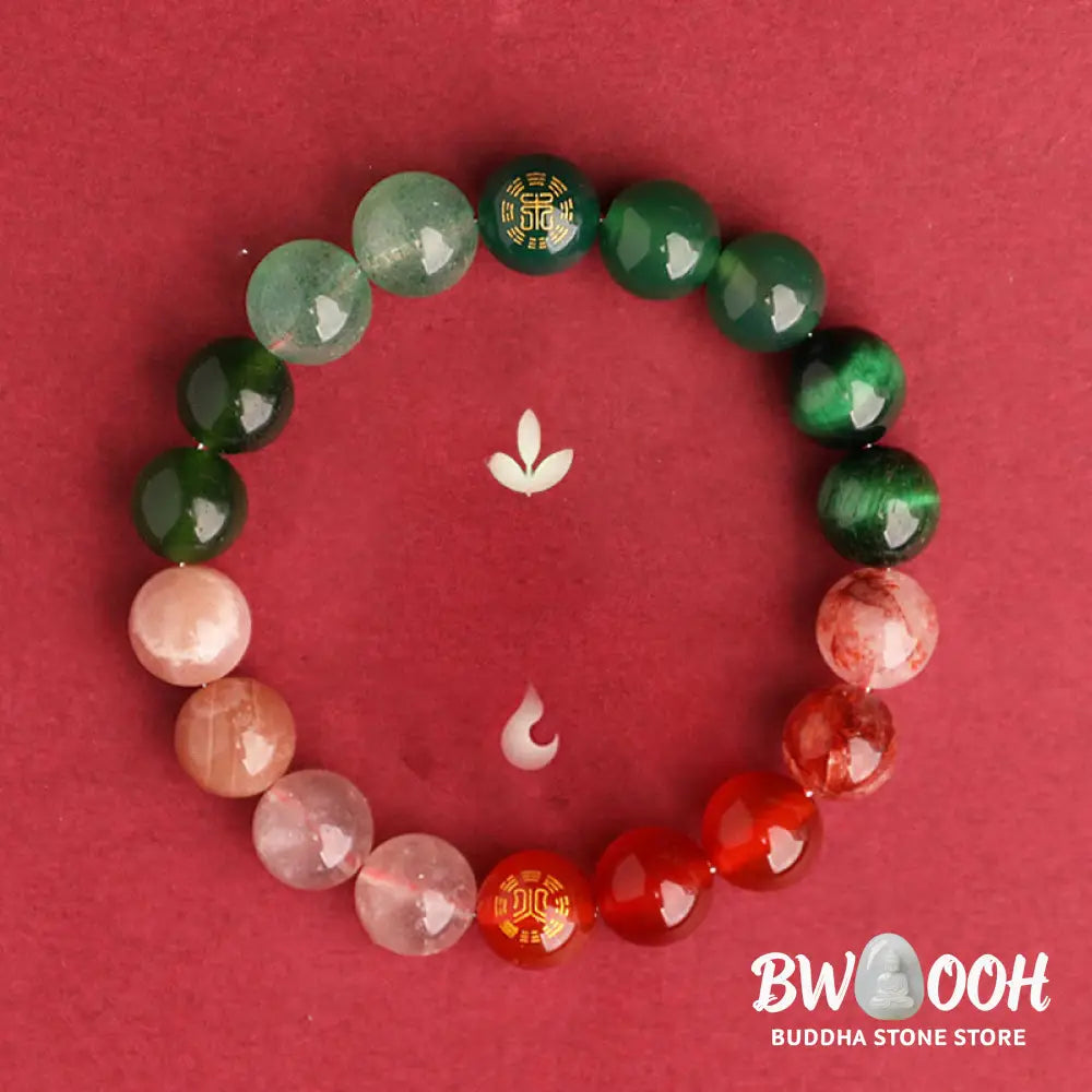 Buddha Stones Five Elements Various Agate Crystal Black Onyx Green Chalcedony Aquamarine Wisdom Bracelet - BWOOOH