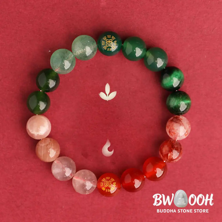 Buddha Stones Five Elements Various Agate Crystal Black Onyx Green Chalcedony Aquamarine Wisdom Bracelet - BWOOOH