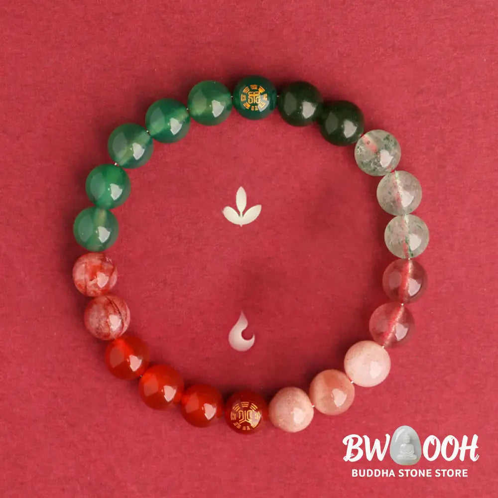 Buddha Stones Five Elements Various Agate Crystal Black Onyx Green Chalcedony Aquamarine Wisdom Bracelet - BWOOOH