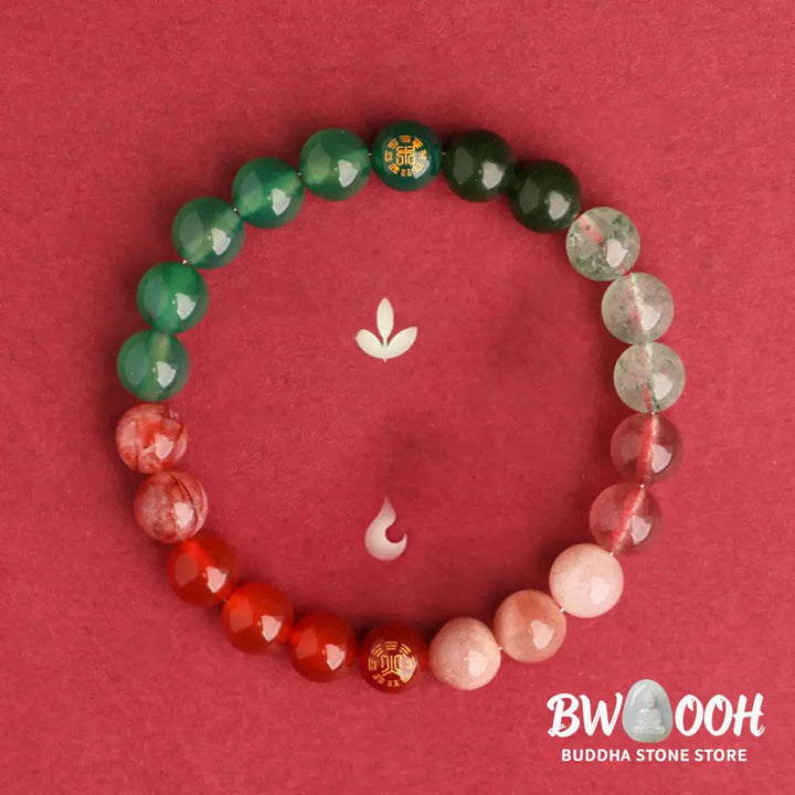 Buddha Stones Five Elements Various Agate Crystal Black Onyx Green Chalcedony Aquamarine Wisdom Bracelet - BWOOOH