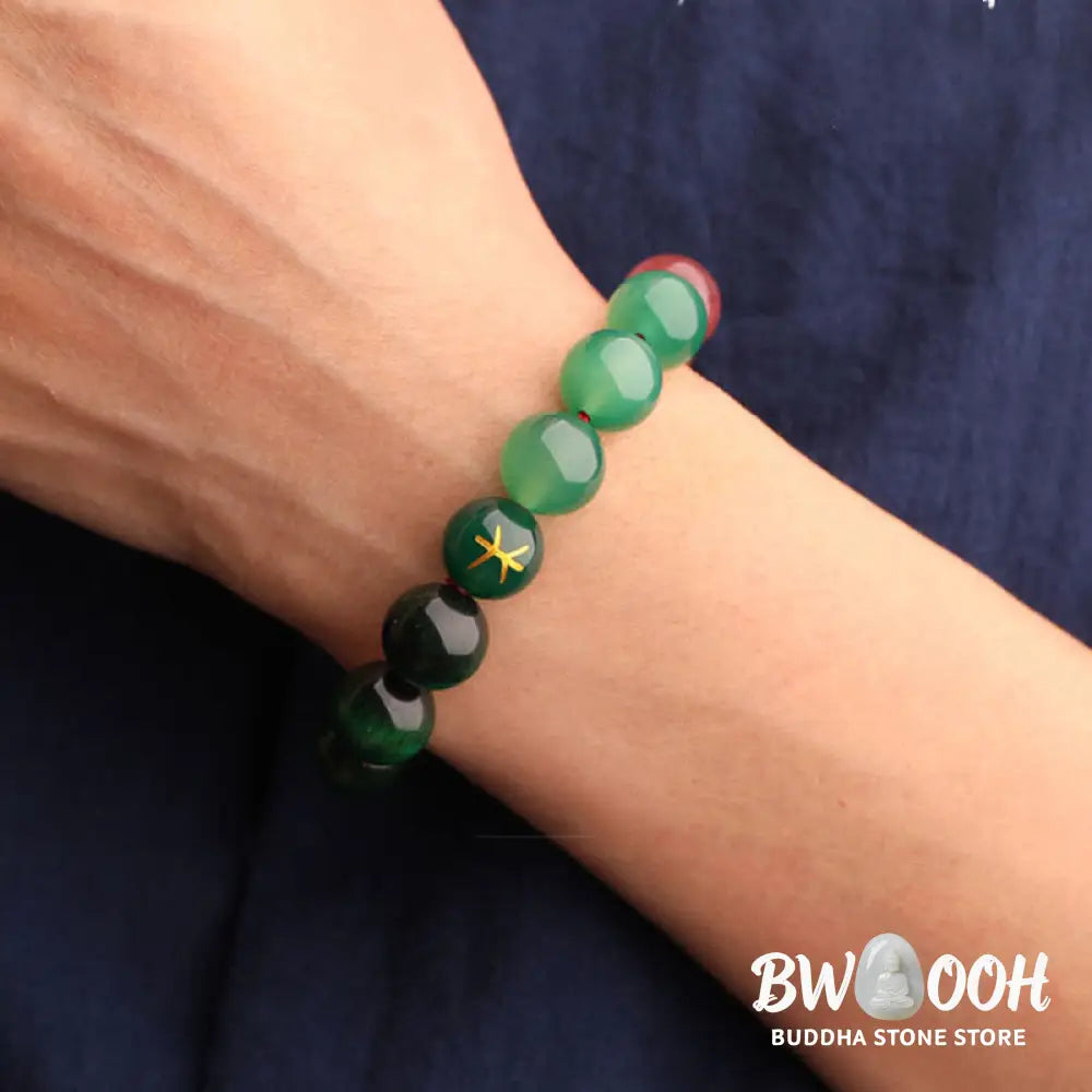 Buddha Stones Five Elements Various Agate Crystal Black Onyx Green Chalcedony Aquamarine Wisdom Bracelet - BWOOOH