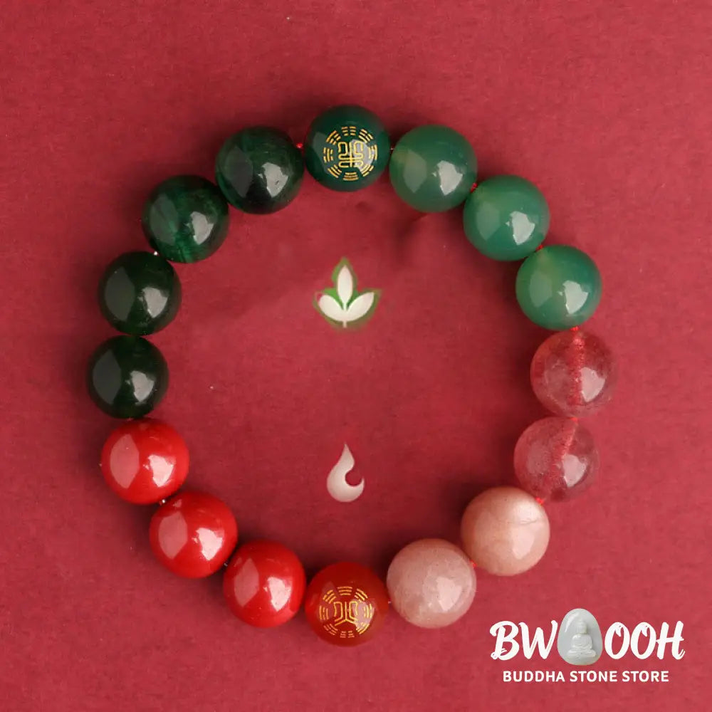 Buddha Stones Five Elements Various Agate Crystal Black Onyx Green Chalcedony Aquamarine Wisdom Bracelet - BWOOOH