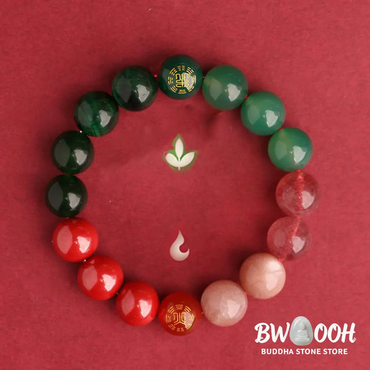 Buddha Stones Five Elements Various Agate Crystal Black Onyx Green Chalcedony Aquamarine Wisdom Bracelet - BWOOOH