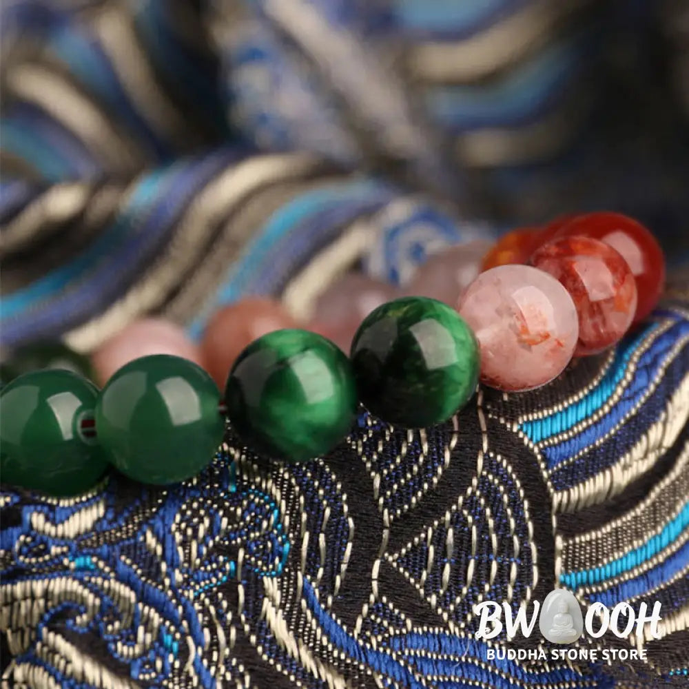 Buddha Stones Five Elements Various Agate Crystal Black Onyx Green Chalcedony Aquamarine Wisdom Bracelet - BWOOOH