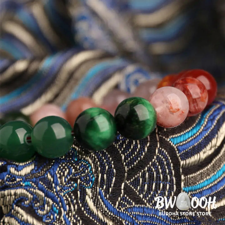 Buddha Stones Five Elements Various Agate Crystal Black Onyx Green Chalcedony Aquamarine Wisdom Bracelet - BWOOOH