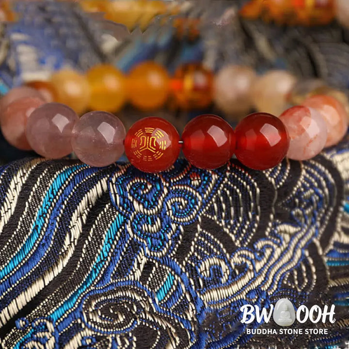 Buddha Stones Five Elements Various Agate Crystal Black Onyx Green Chalcedony Aquamarine Wisdom Bracelet - BWOOOH